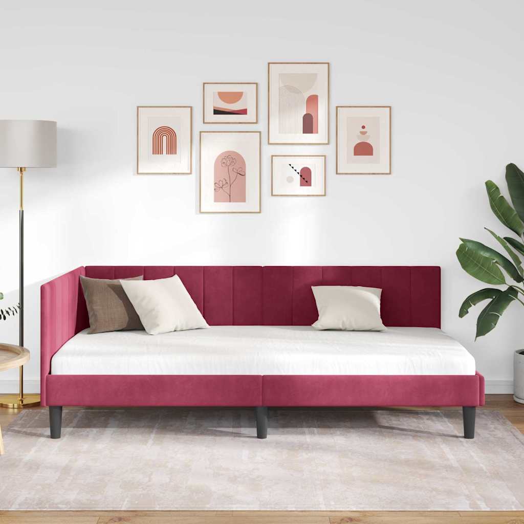Hjørnesengramme med hovedgærde Vinrød 90 cm x 200 cm Fløjl