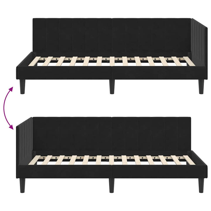 Hjørnesengramme med hovedgærde Sort 90 cm x 200 cm Fløjl