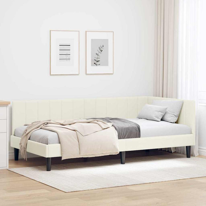 Hjørnesengramme med hovedgærde Creme 90 cm x 200 cm Fløjl