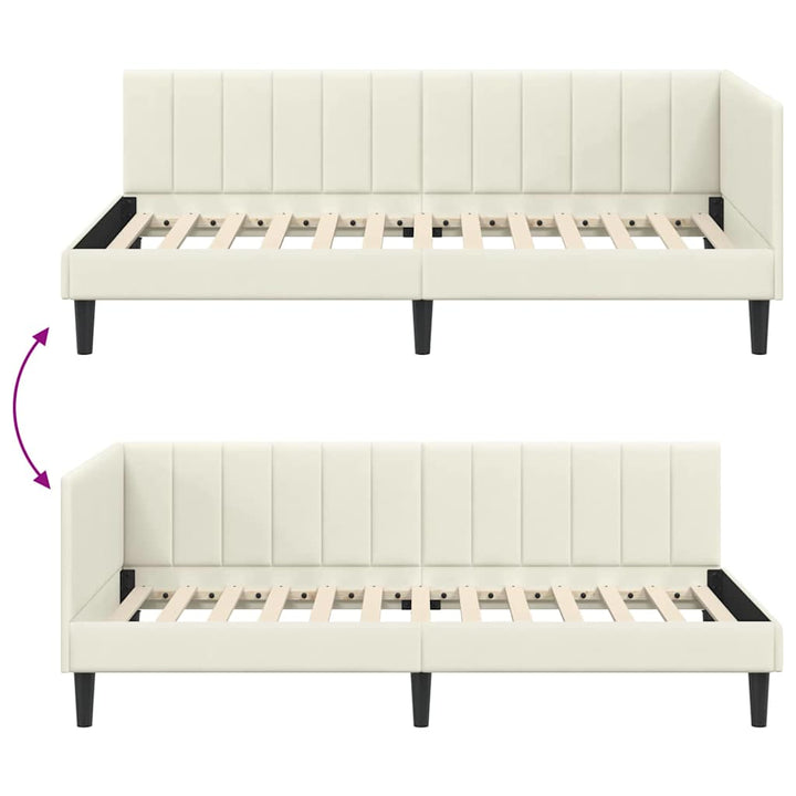 Hjørnesengramme med hovedgærde Creme 90 cm x 200 cm Fløjl