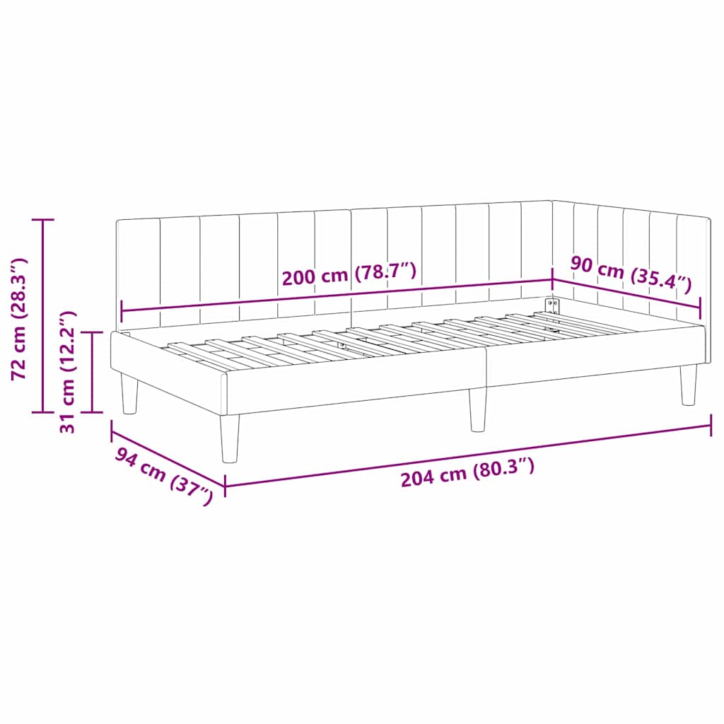 Hjørnesengramme med hovedgærde Creme 90 cm x 200 cm Fløjl