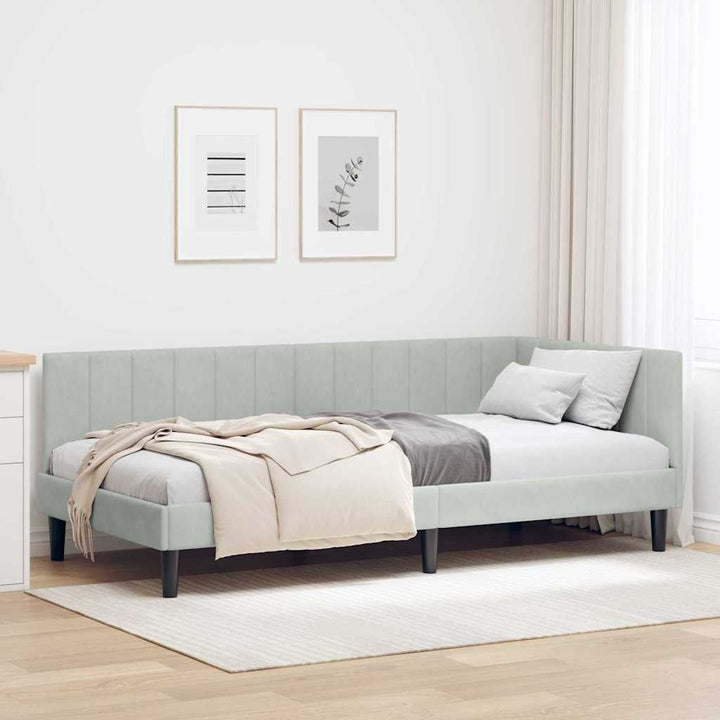 Hjørnesengramme med hovedgærde Lysegrå 100 cm x 200 cm Fløjl