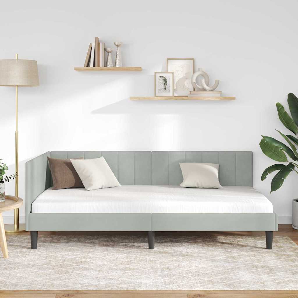 Hjørnesengramme med hovedgærde Lysegrå 100 cm x 200 cm Fløjl