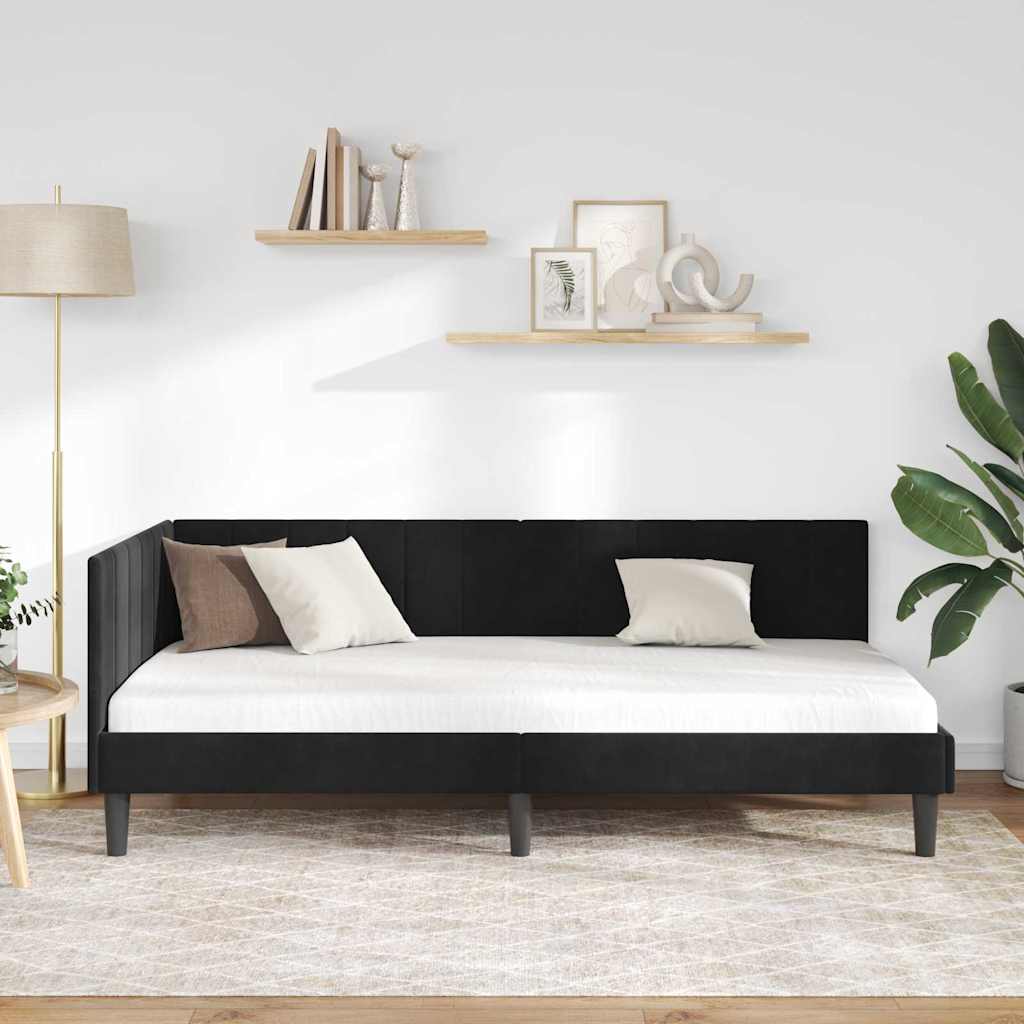 Hjørnesengramme med hovedgærde Sort 100 cm x 200 cm Fløjl