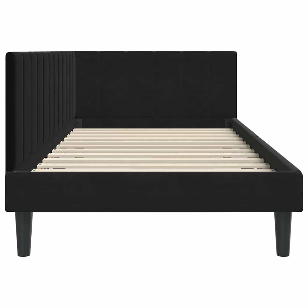 Hjørnesengramme med hovedgærde Sort 100 cm x 200 cm Fløjl