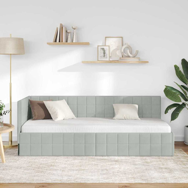 Hjørnesengramme med hovedgærde Lysegrå 80 cm x 200 cm Fløjl