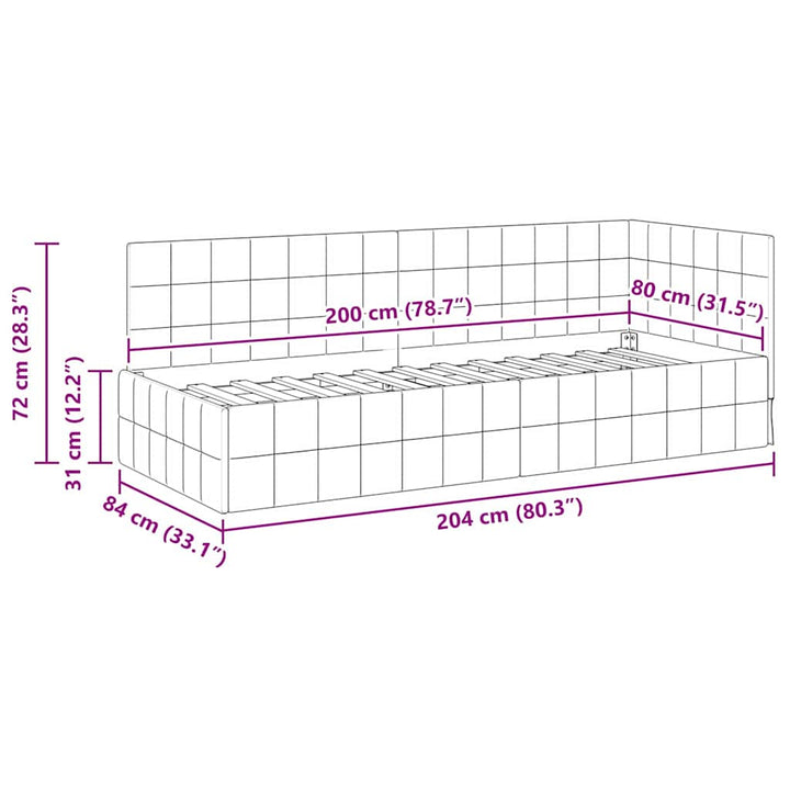 Hjørnesengramme med hovedgærde Lysegrå 80 cm x 200 cm Fløjl