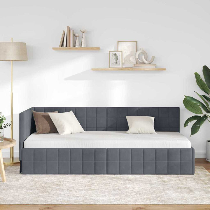 Hjørnesengramme med hovedgærde Mørkegrå 80 cm x 200 cm Fløjl