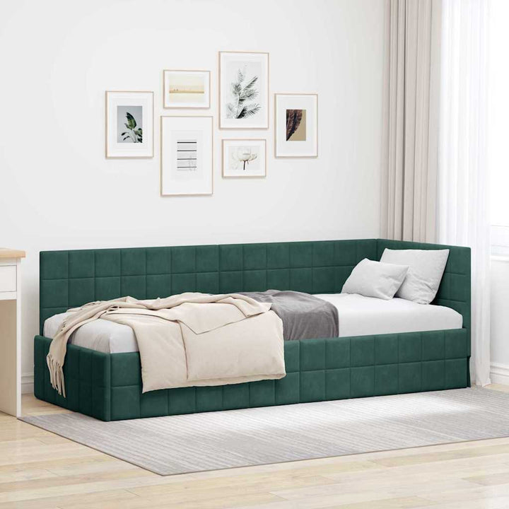 Hjørnesengramme med hovedgærde Mørkegrøn 80 cm x 200 cm Fløjl