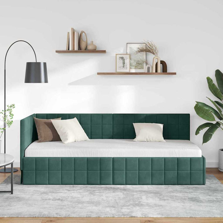 Hjørnesengramme med hovedgærde Mørkegrøn 80 cm x 200 cm Fløjl