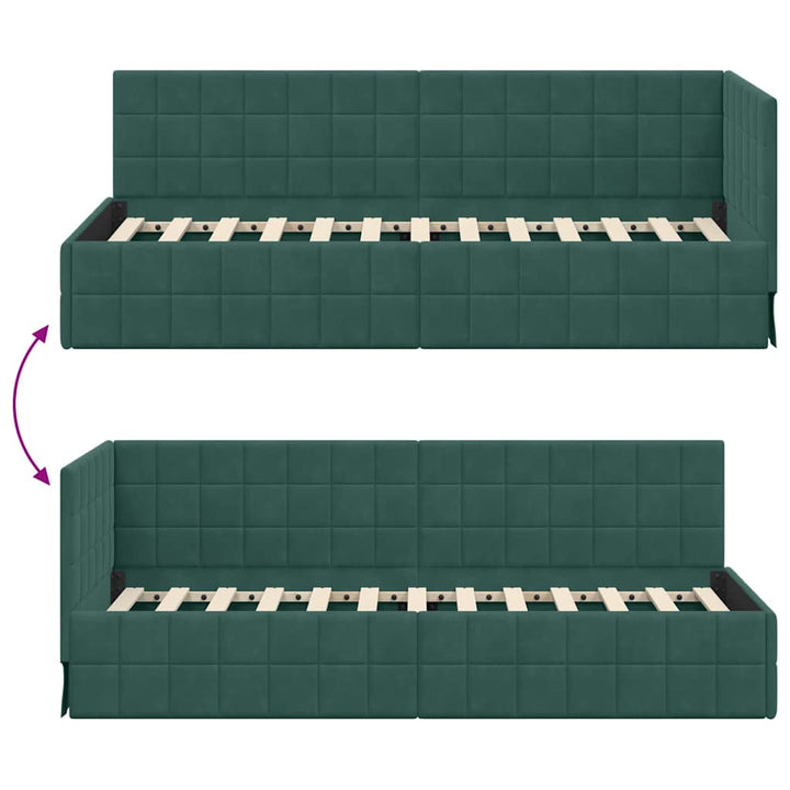 Hjørnesengramme med hovedgærde Mørkegrøn 80 cm x 200 cm Fløjl