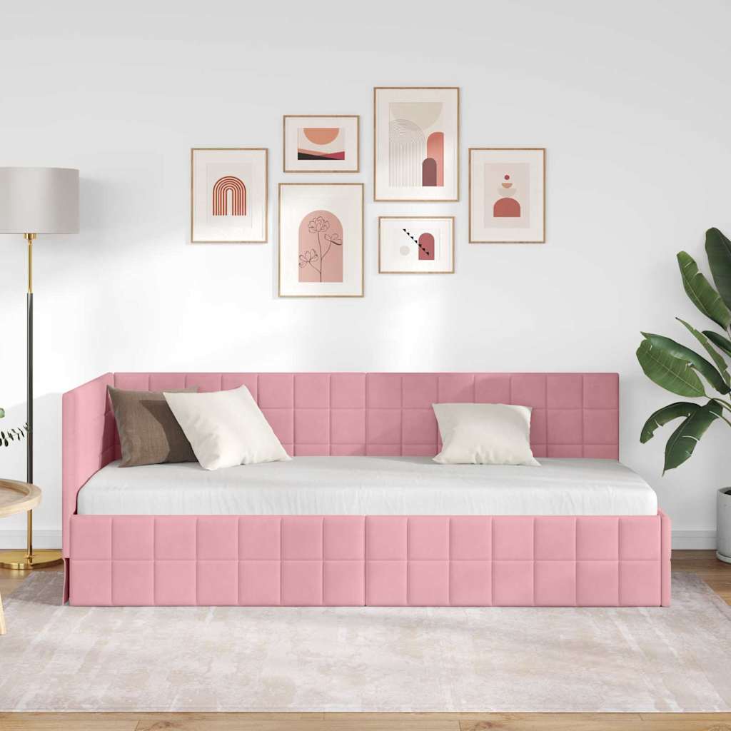 Hjørnesengramme med hovedgærde Lyserød 80 cm x 200 cm Fløjl