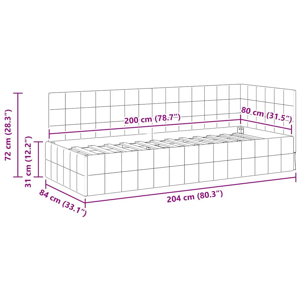 Hjørnesengramme med hovedgærde Lyserød 80 cm x 200 cm Fløjl