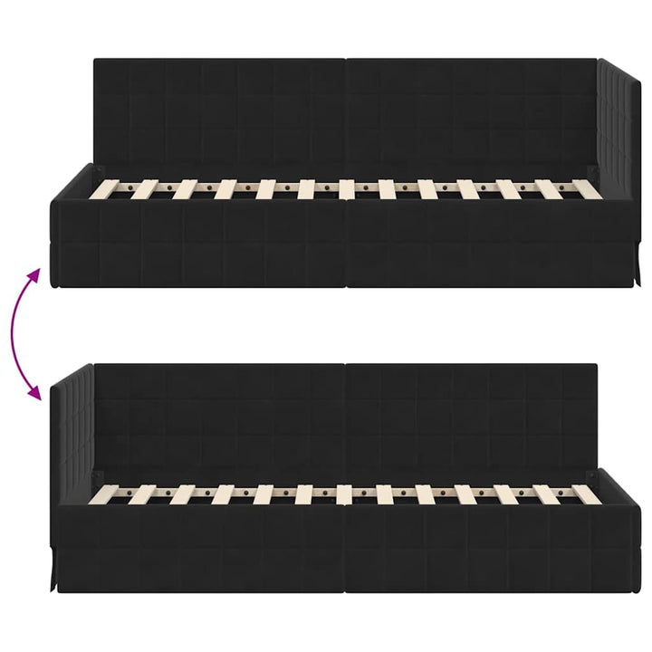 Hjørnesengramme med hovedgærde Sort 80 cm x 200 cm Fløjl