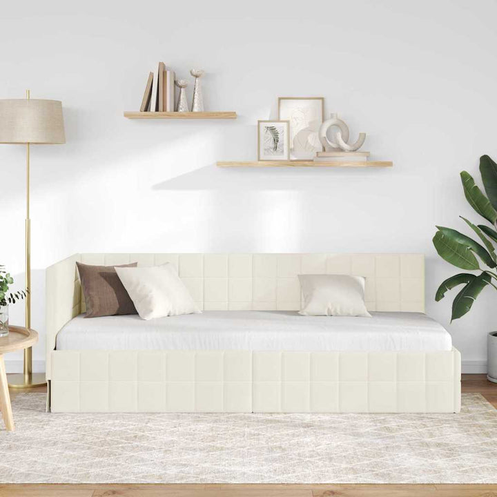 Hjørnesengramme med hovedgærde Creme 80 cm x 200 cm Fløjl