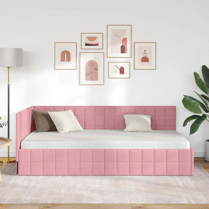 Hjørnesengramme med hovedgærde Lyserød 90 cm x 190 cm Fløjl