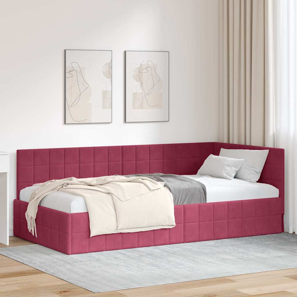 Hjørnesengramme med hovedgærde Vinrød 90 cm x 190 cm Fløjl