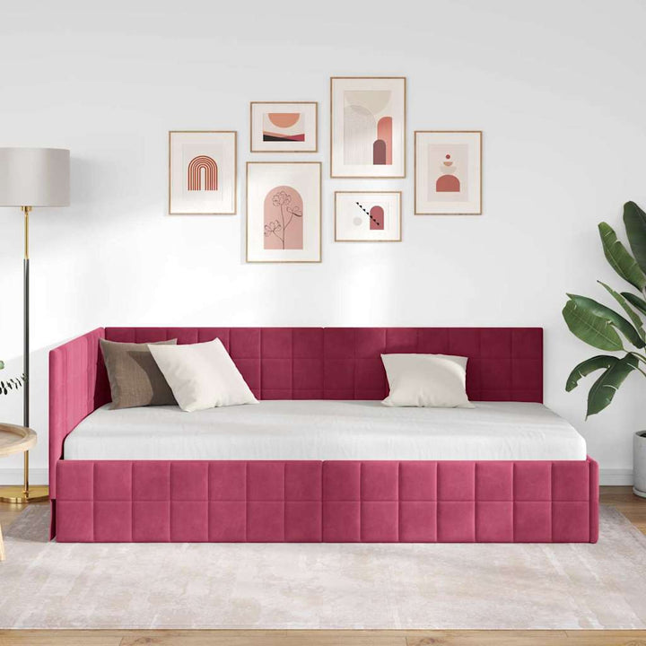 Hjørnesengramme med hovedgærde Vinrød 90 cm x 190 cm Fløjl