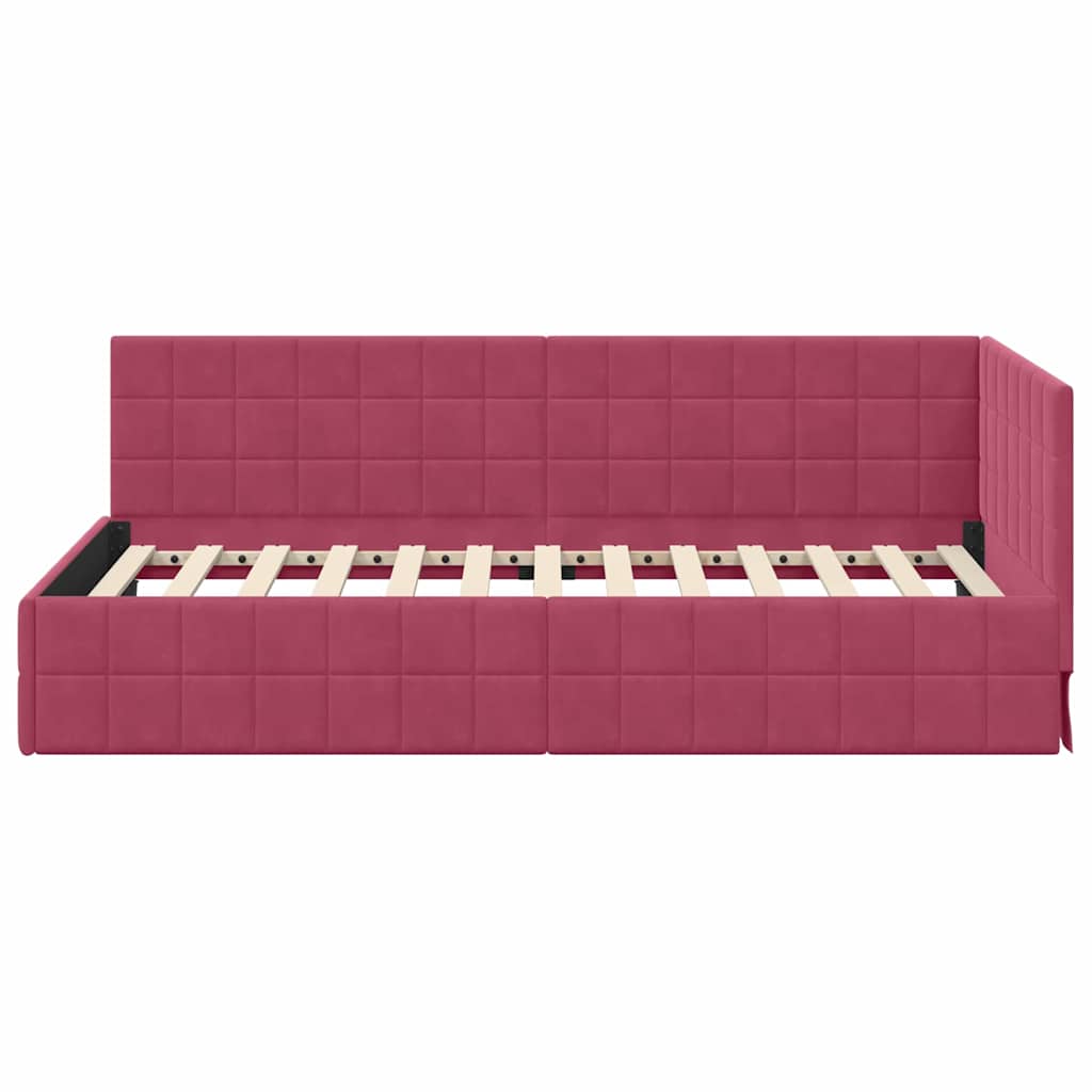 Hjørnesengramme med hovedgærde Vinrød 90 cm x 190 cm Fløjl