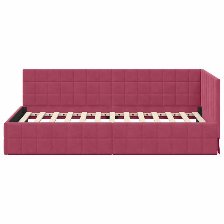 Hjørnesengramme med hovedgærde Vinrød 90 cm x 190 cm Fløjl