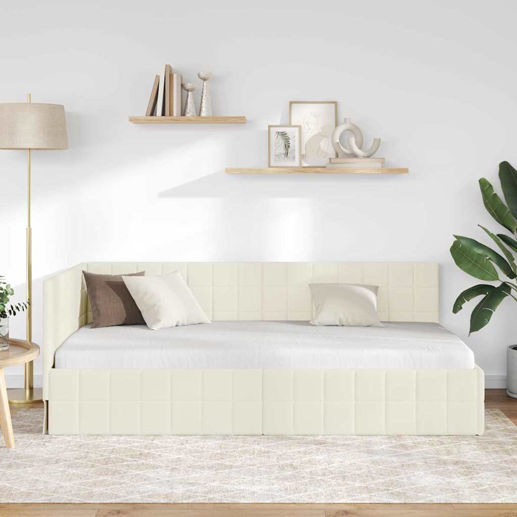 Hjørnesengramme med hovedgærde Creme 90 cm x 190 cm Fløjl