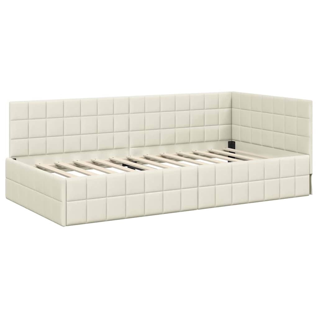 Hjørnesengramme med hovedgærde Creme 90 cm x 190 cm Fløjl