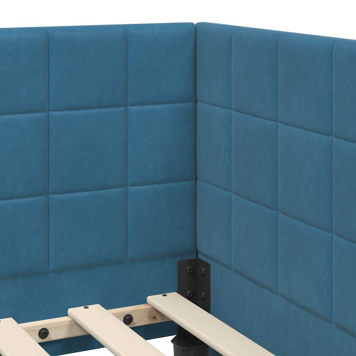 Hjørnesengramme med hovedgærde Blå 90 cm x 200 cm Fløjl