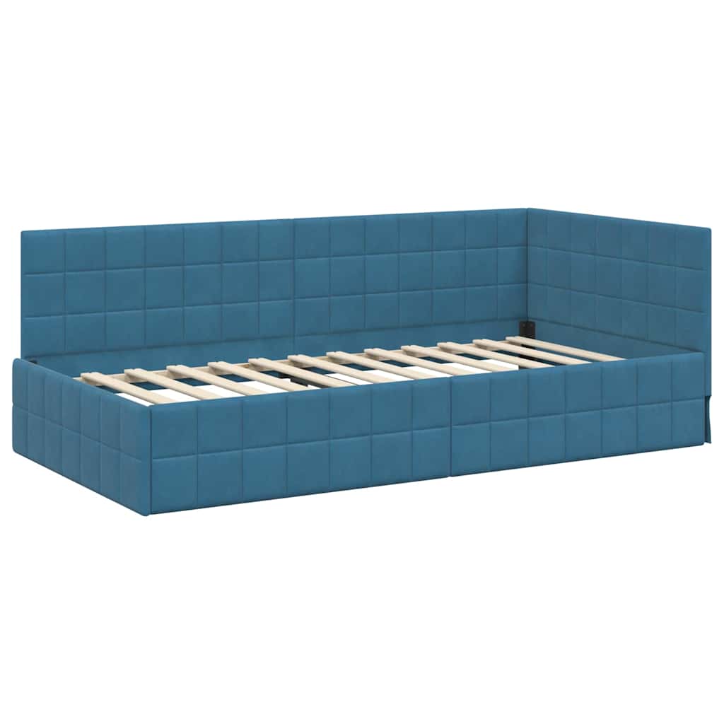 Hjørnesengramme med hovedgærde Blå 90 cm x 200 cm Fløjl