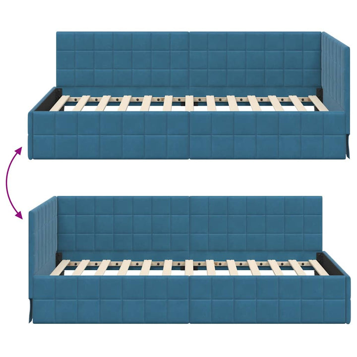Hjørnesengramme med hovedgærde Blå 90 cm x 200 cm Fløjl