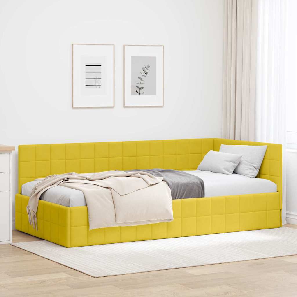 Hjørnesengramme med hovedgærde Gul 90 cm x 200 cm Fløjl