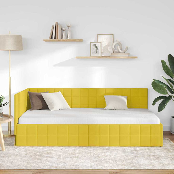 Hjørnesengramme med hovedgærde Gul 90 cm x 200 cm Fløjl