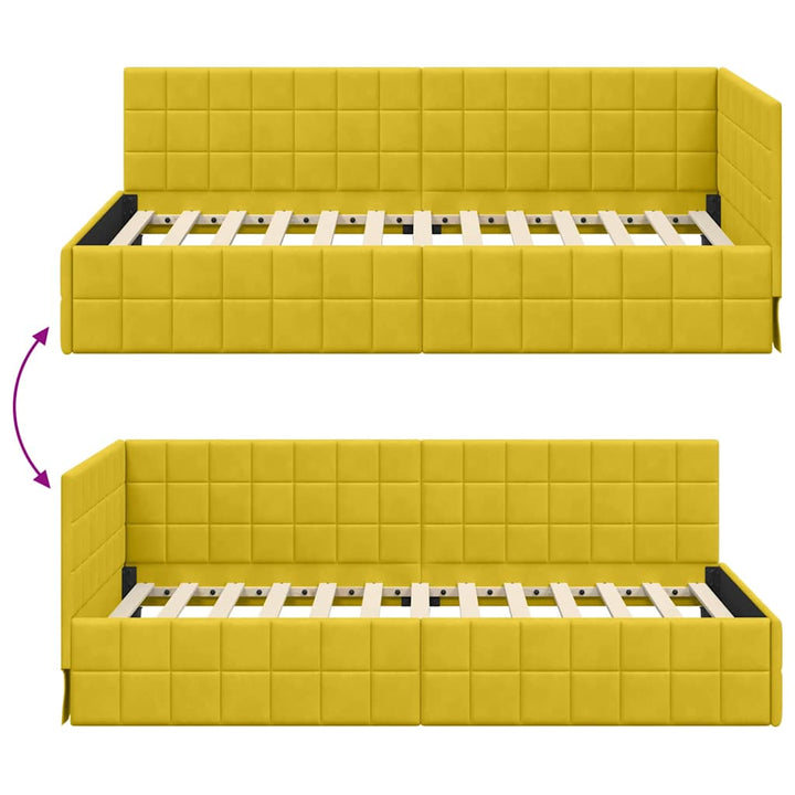 Hjørnesengramme med hovedgærde Gul 90 cm x 200 cm Fløjl