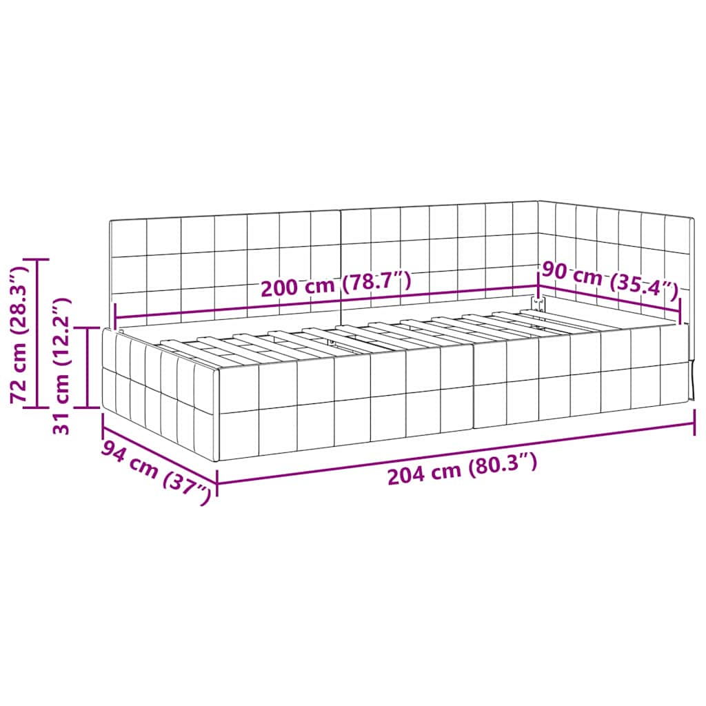 Hjørnesengramme med hovedgærde Gul 90 cm x 200 cm Fløjl