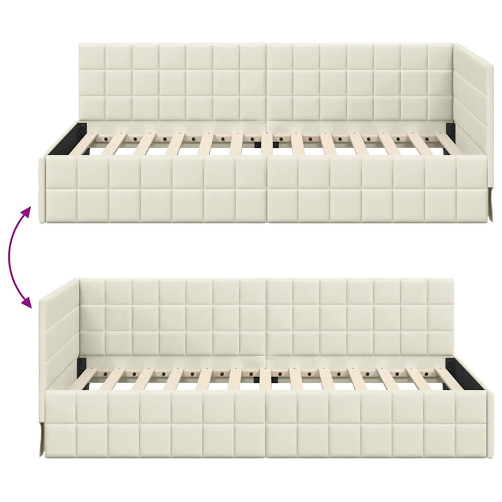 Hjørnesengramme med hovedgærde Creme 90 cm x 200 cm Fløjl