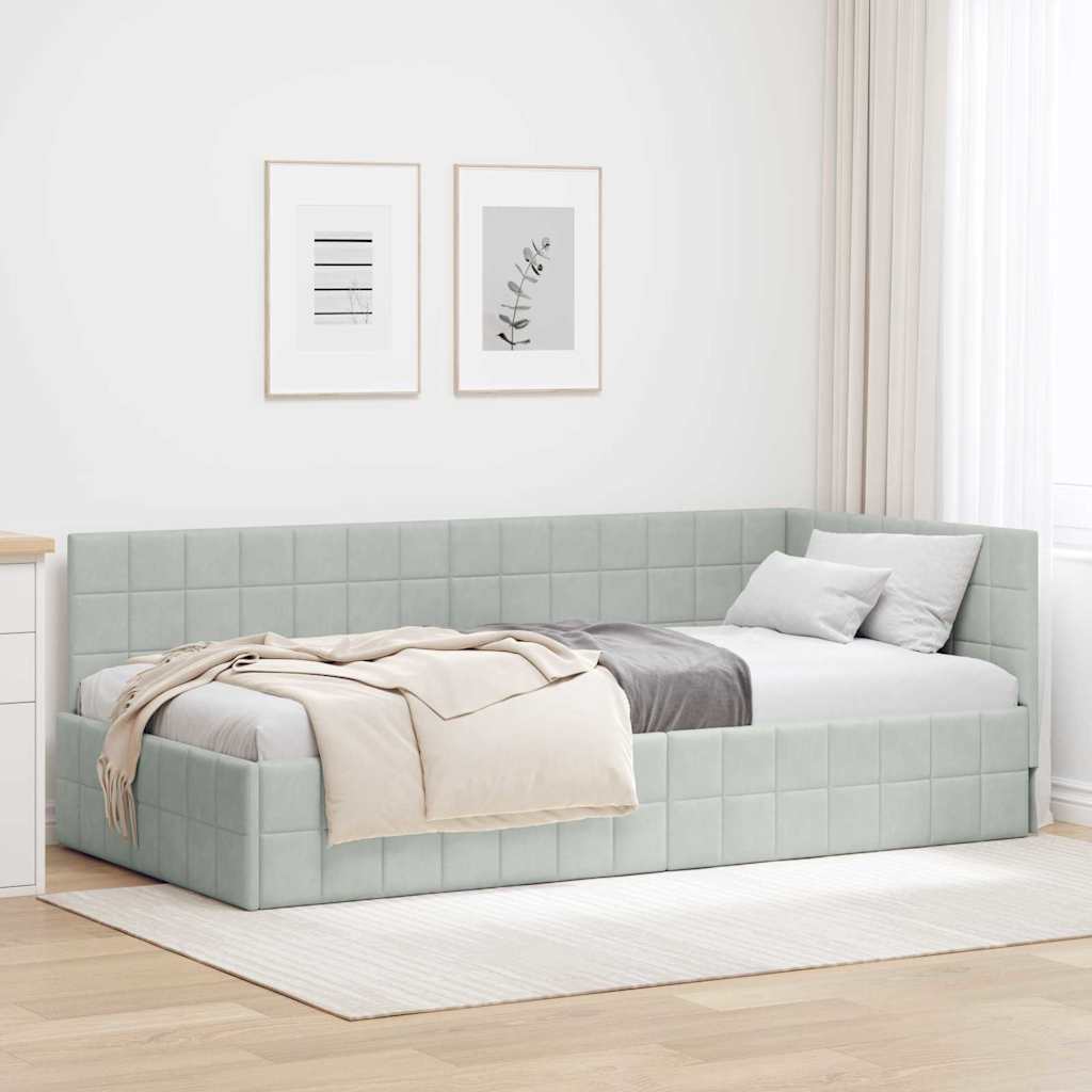 Hjørnesengramme med hovedgærde Lysegrå 100 cm x 200 cm Fløjl