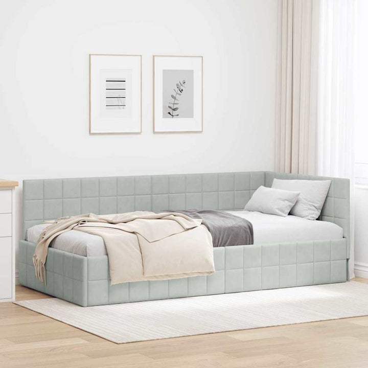 Hjørnesengramme med hovedgærde Lysegrå 100 cm x 200 cm Fløjl