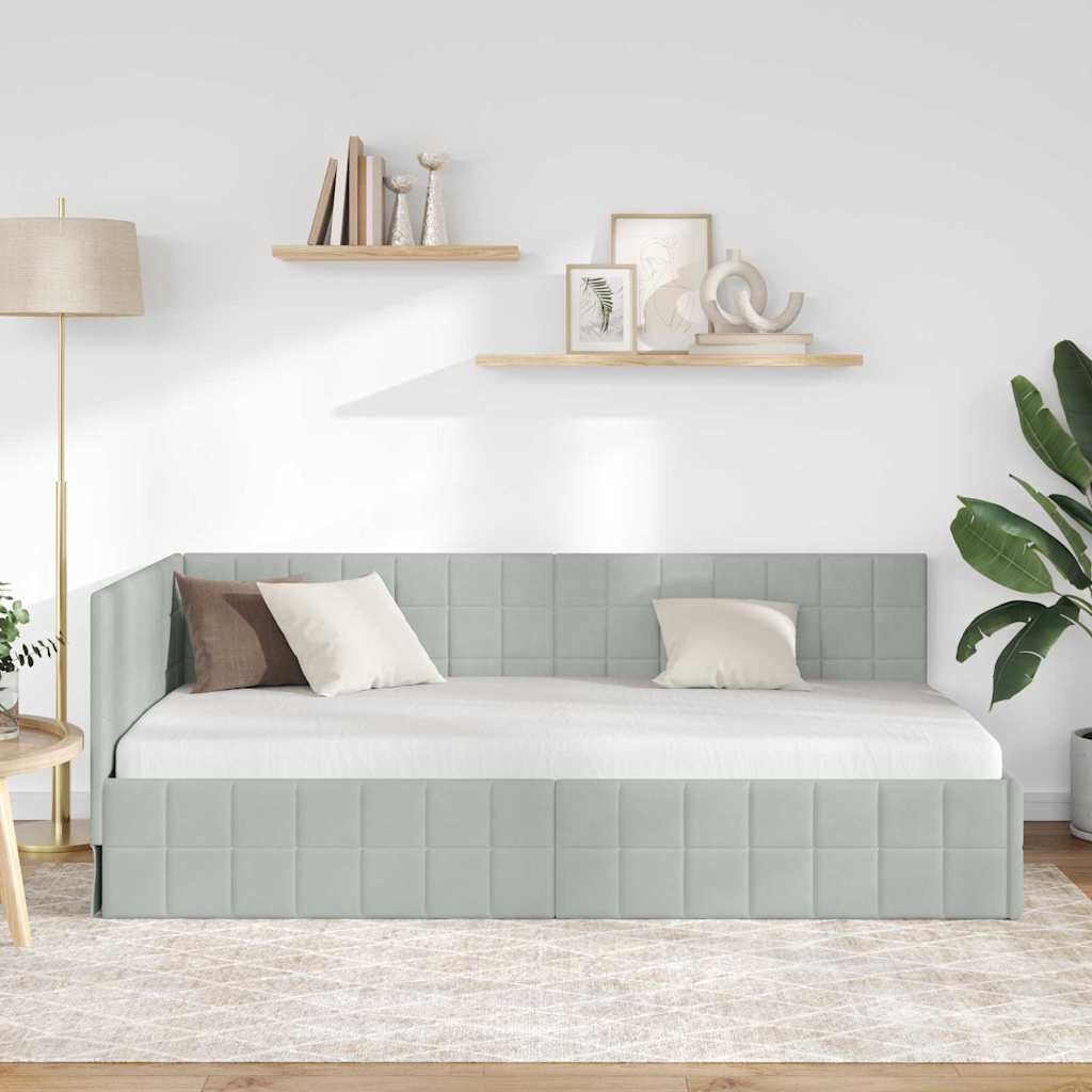 Hjørnesengramme med hovedgærde Lysegrå 100 cm x 200 cm Fløjl