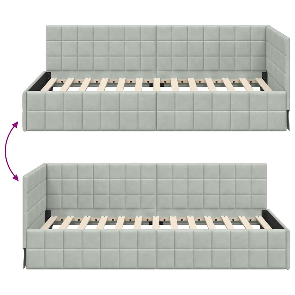 Hjørnesengramme med hovedgærde Lysegrå 100 cm x 200 cm Fløjl