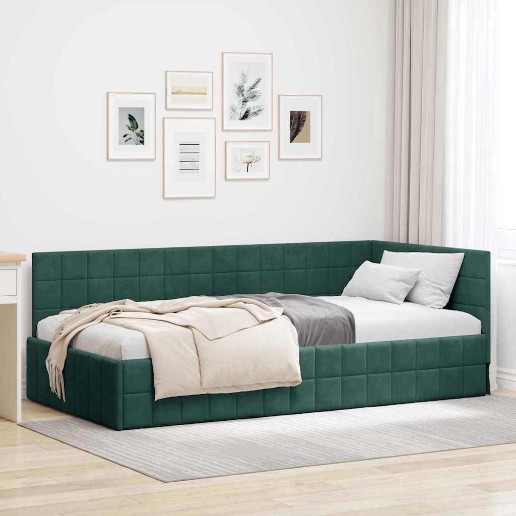 Hjørnesengramme med hovedgærde Mørkegrøn 100 cm x 200 cm Fløjl