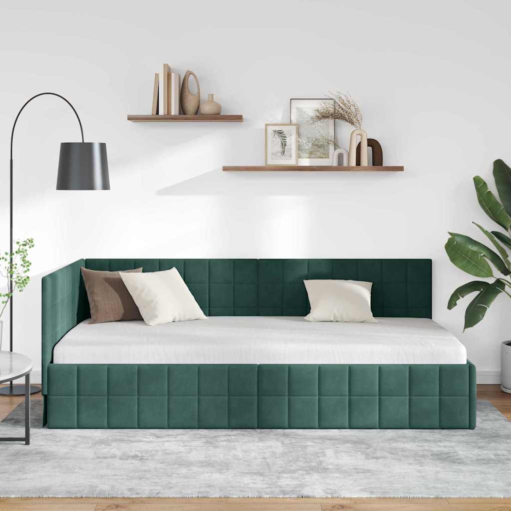 Hjørnesengramme med hovedgærde Mørkegrøn 100 cm x 200 cm Fløjl