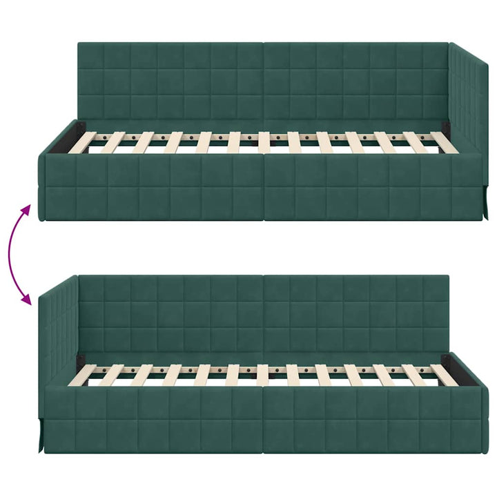 Hjørnesengramme med hovedgærde Mørkegrøn 100 cm x 200 cm Fløjl