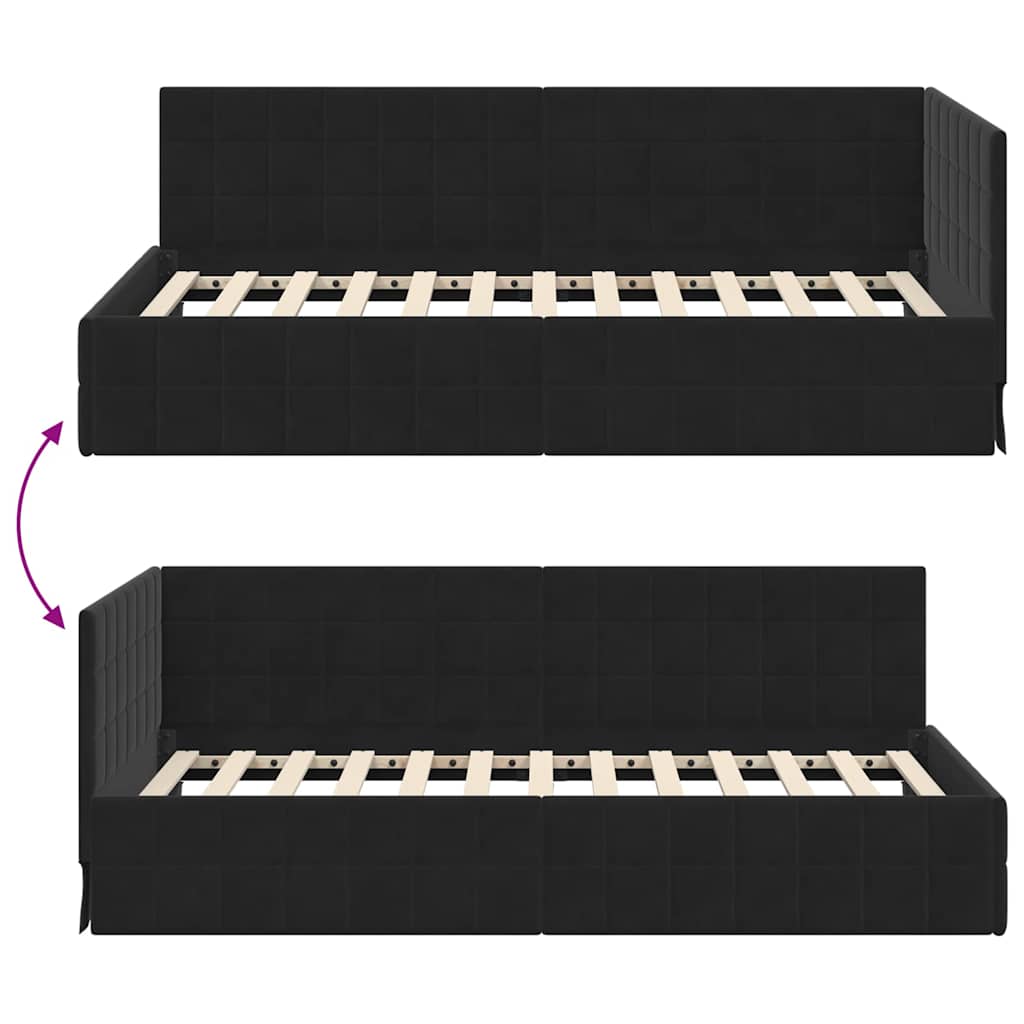 Hjørnesengramme med hovedgærde Sort 100 cm x 200 cm Fløjl