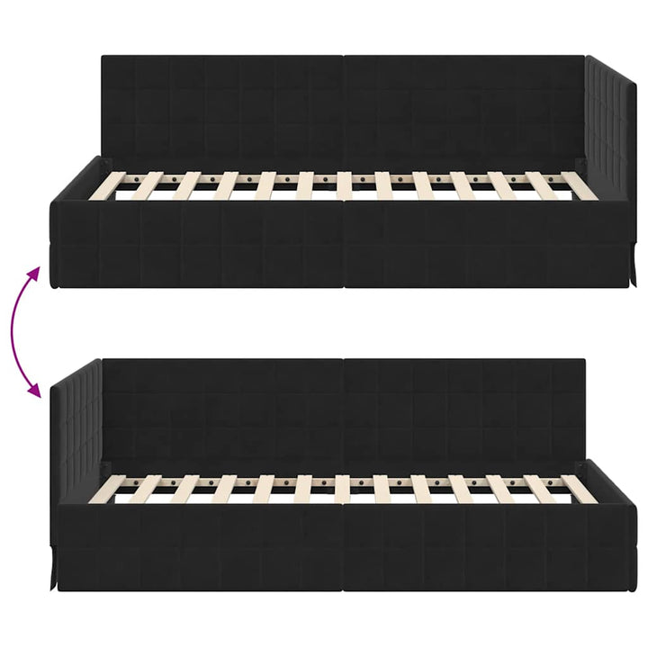 Hjørnesengramme med hovedgærde Sort 100 cm x 200 cm Fløjl