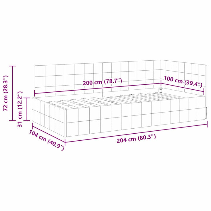 Hjørnesengramme med hovedgærde Sort 100 cm x 200 cm Fløjl