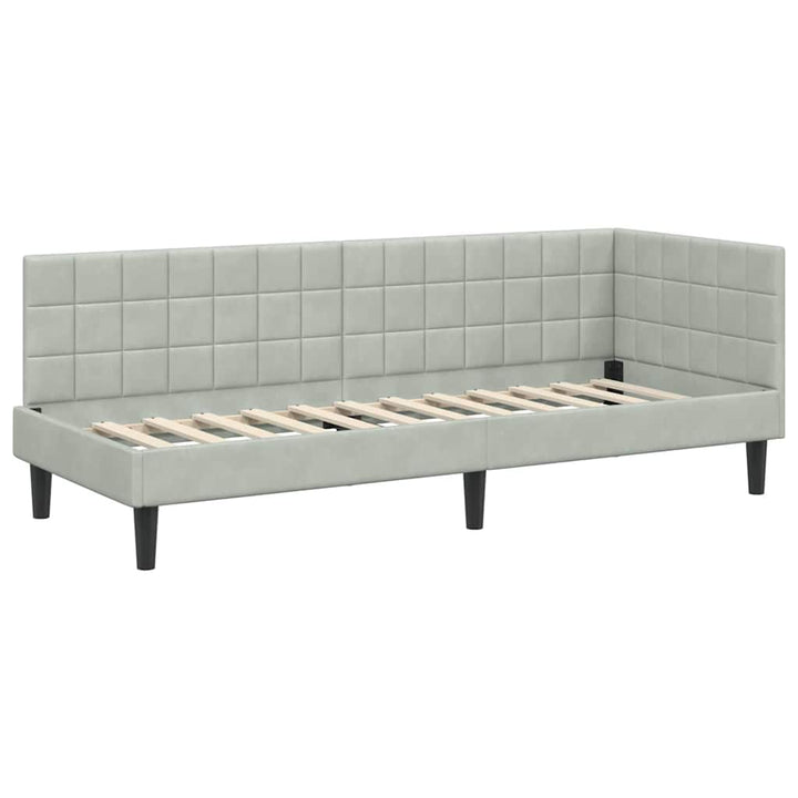 Hjørnesengramme med hovedgærde Lysegrå 80 cm x 200 cm Fløjl
