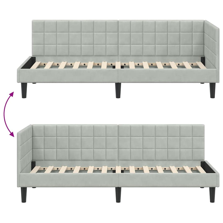 Hjørnesengramme med hovedgærde Lysegrå 80 cm x 200 cm Fløjl