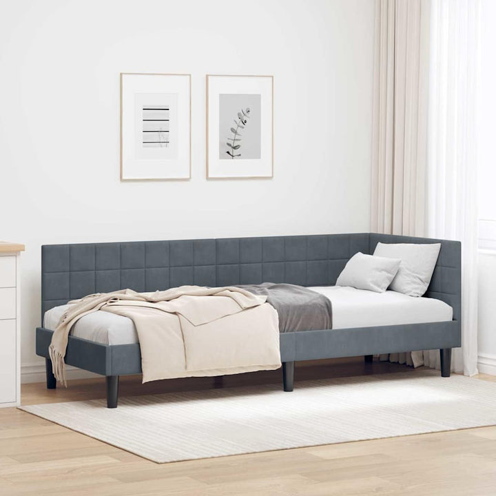 Hjørnesengramme med hovedgærde Mørkegrå 80 cm x 200 cm Fløjl