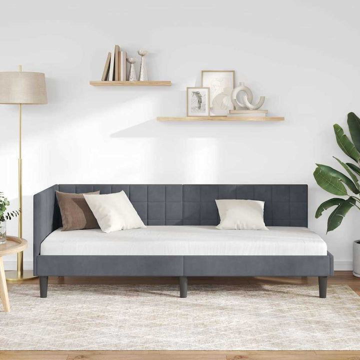 Hjørnesengramme med hovedgærde Mørkegrå 80 cm x 200 cm Fløjl