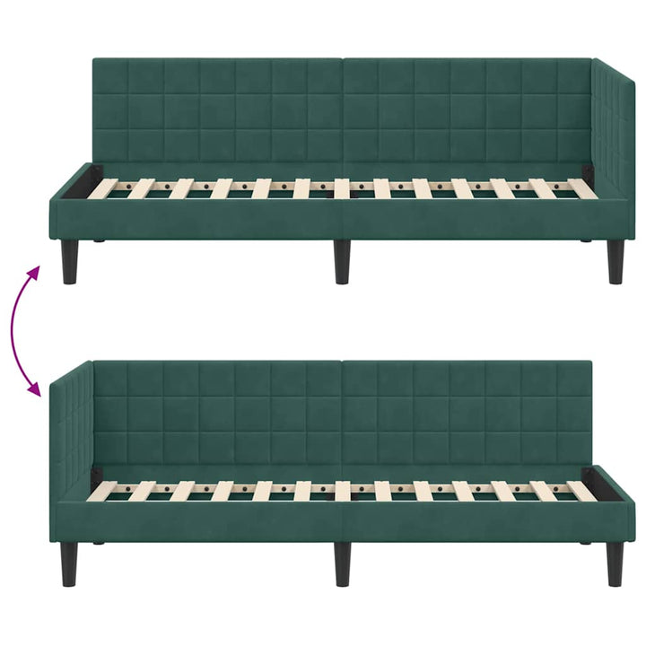 Hjørnesengramme med hovedgærde Mørkegrøn 80 cm x 200 cm Fløjl