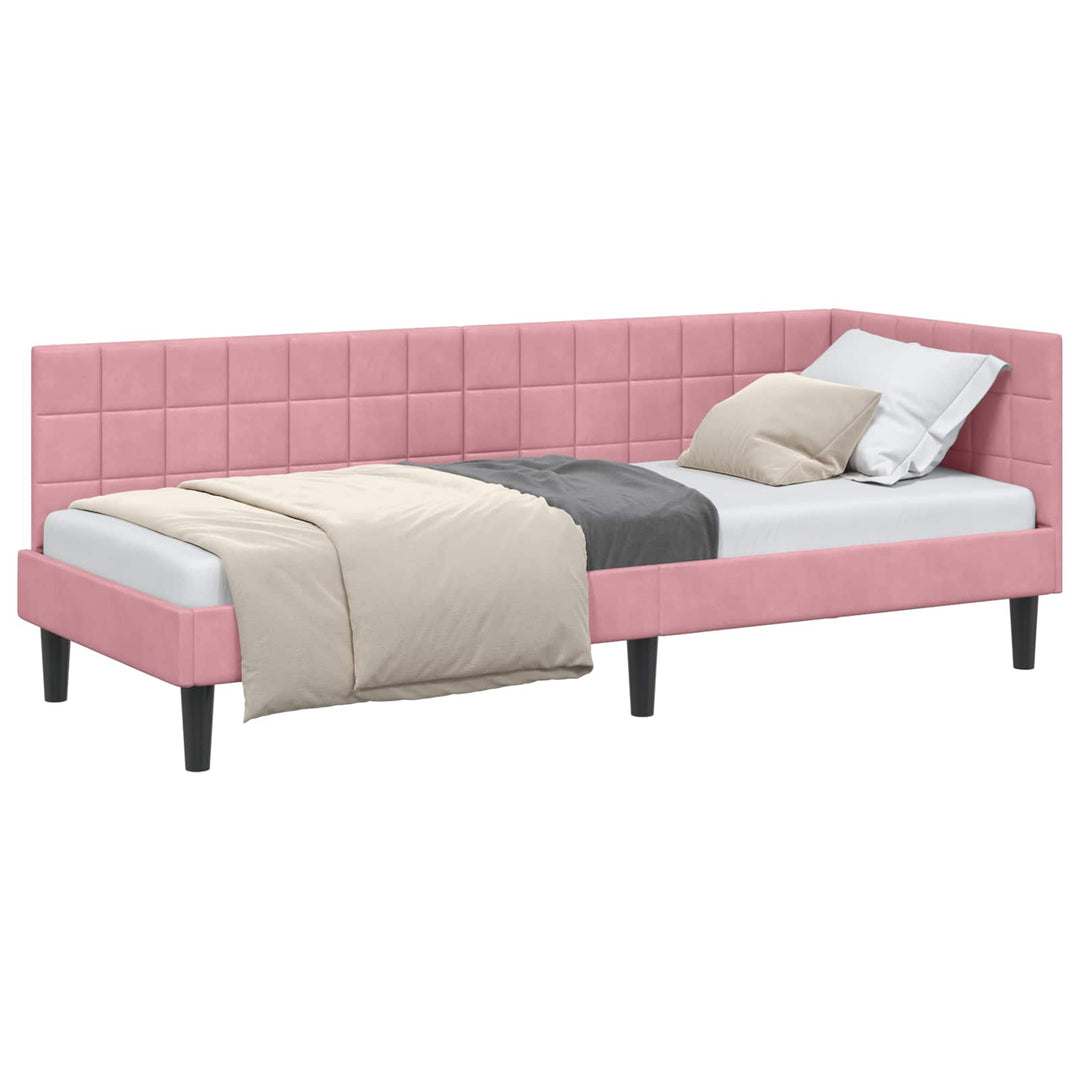Hjørnesengramme med hovedgærde Lyserød 80 cm x 200 cm Fløjl